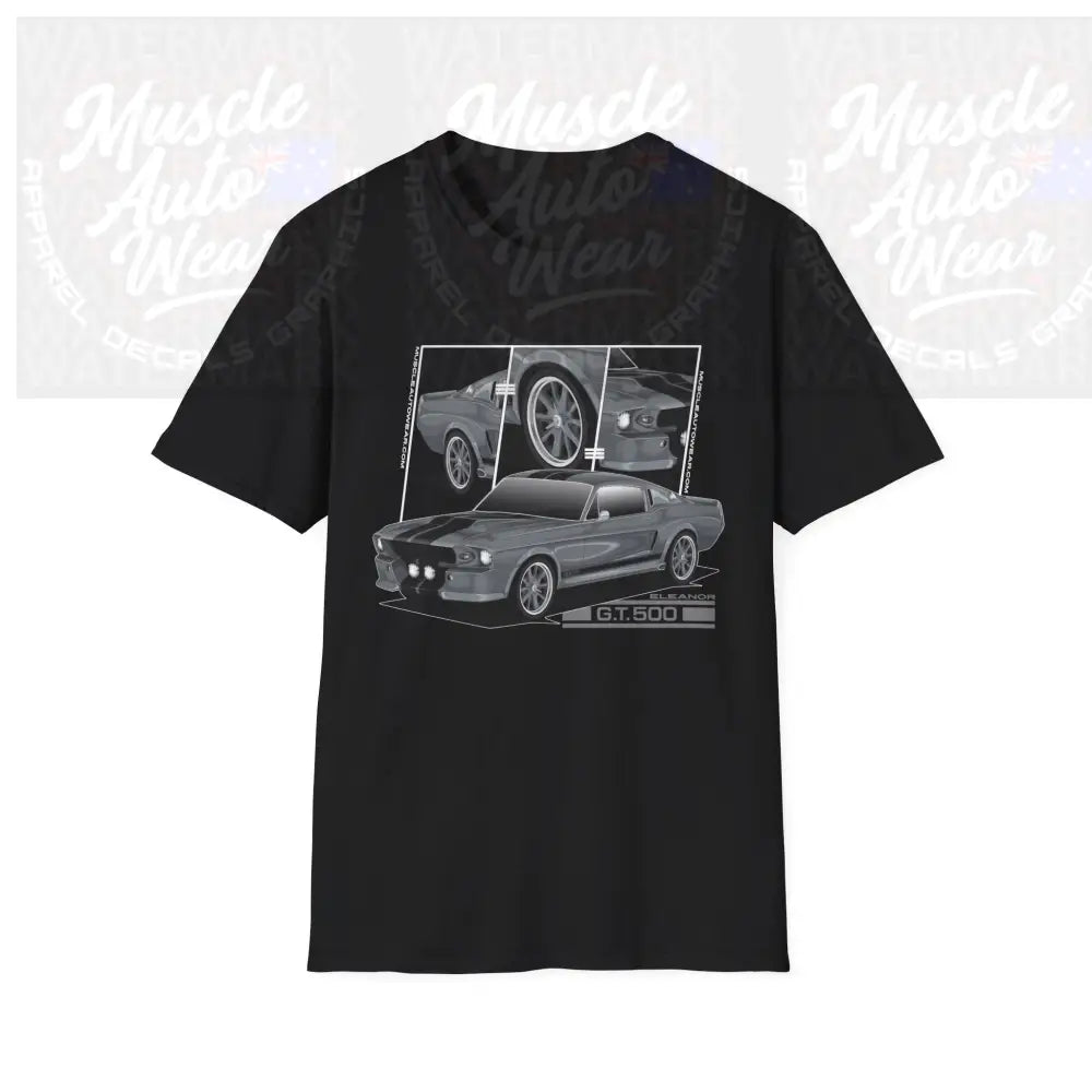 FORD GT500 ELEANOR MUSTANG MUSCLE CAR FRONT PRINT.AUSSIE MUSCLE CAR Black / S T Shirt