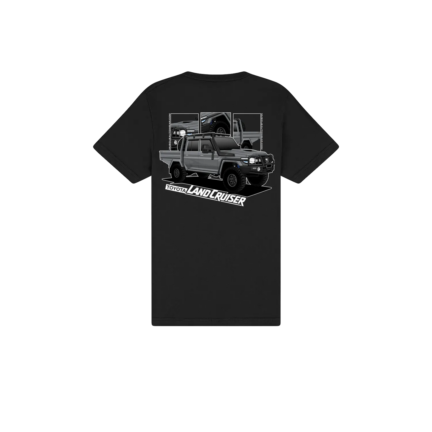 FRONT AND BACK PRINT, TOYOTA LANDCRUISER DUAL CAB,PREMIUM T SHIRT,AUSSIE 4X4