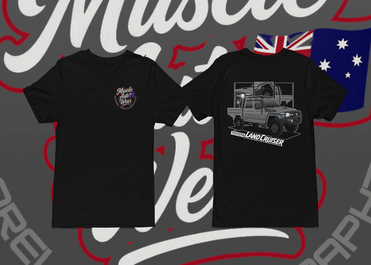FRONT AND BACK PRINT, TOYOTA LANDCRUISER DUAL CAB,PREMIUM T SHIRT,AUSSIE 4X4