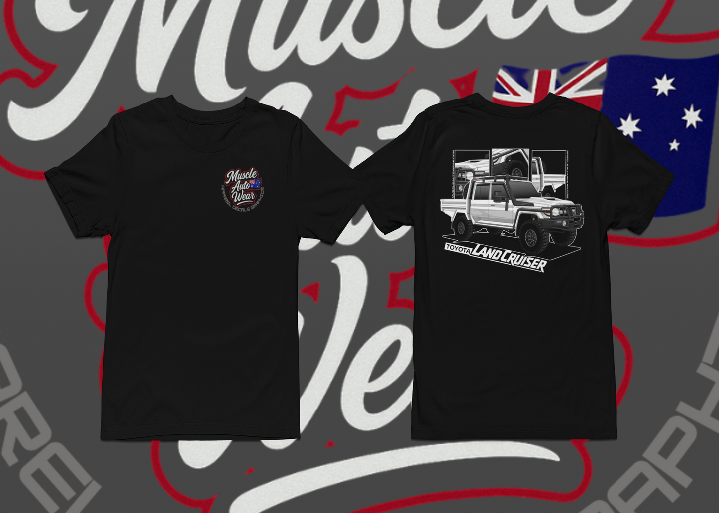 FRONT AND BACK PRINT, TOYOTA LANDCRUISER  DUAL CAB,PREMIUM T SHIRT,AUSSIE 4X4