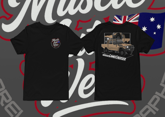 FRONT AND BACK PRINT, TOYOTA LANDCRUISER DUAL CAB,PREMIUM T SHIRT,AUSSIE 4X4