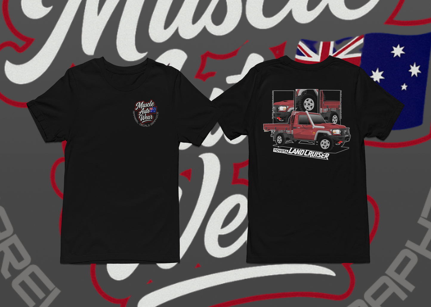 FRONT AND BACK PRINT, TOYOTA LANDCRUISER SINGLE CAB,PREMIUM T SHIRT,AUSSIE 4X4