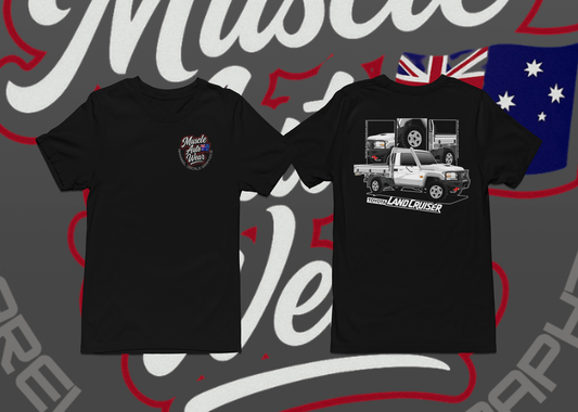 FRONT AND BACK PRINT, TOYOTA LANDCRUISER SINGLE CAB,PREMIUM T SHIRT,AUSSIE 4X4